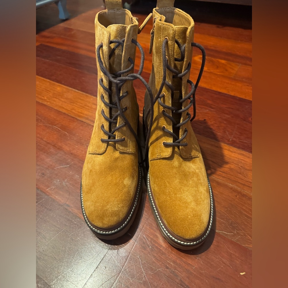 Tory Burch Tan Suede Combat Boots